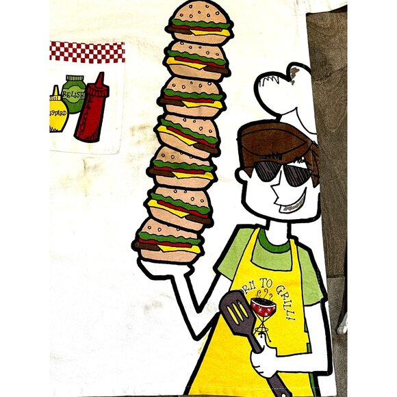 CCC Body Built By Burgers Novelty White Cotton Apron Graphic Hamburger Chef Desi - Picture 7 of 8